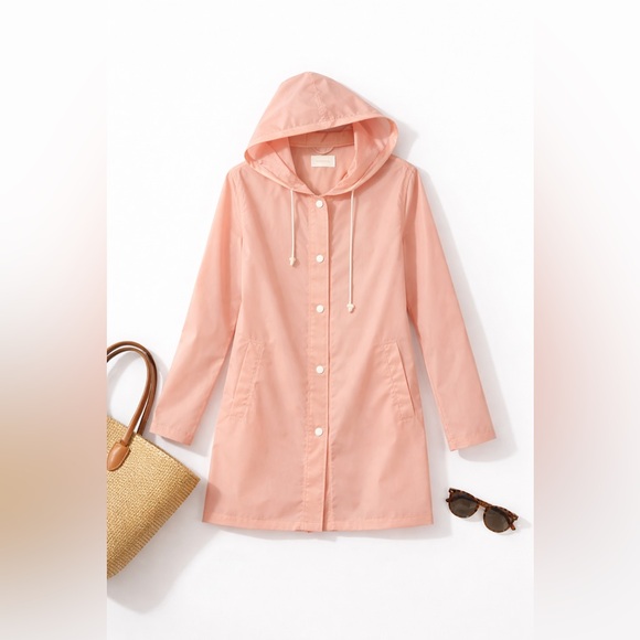 MOTHER Pink Raincoat Women’s Size Small ok M Hooded Snap Front Waterproof Jacket